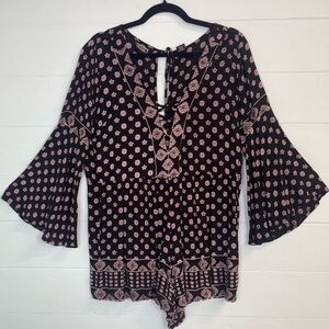 Angie Black and White Printed Boho Romper - Size M